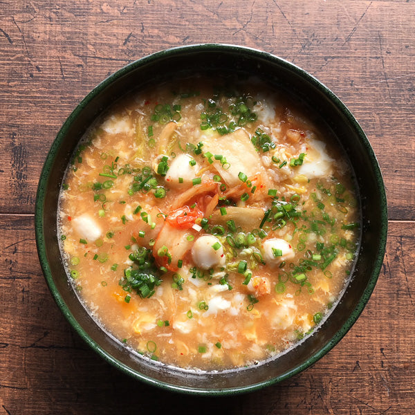 玄米ごはん キムチ貝柱雑炊